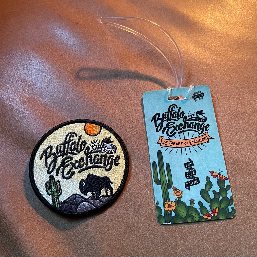 Buffalo exchange luggage tag and patch